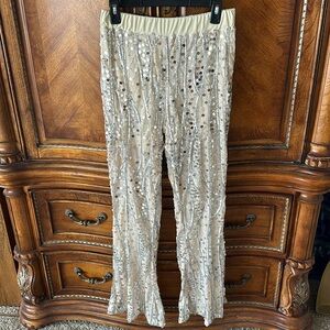 Silver sequence pants with cream background
